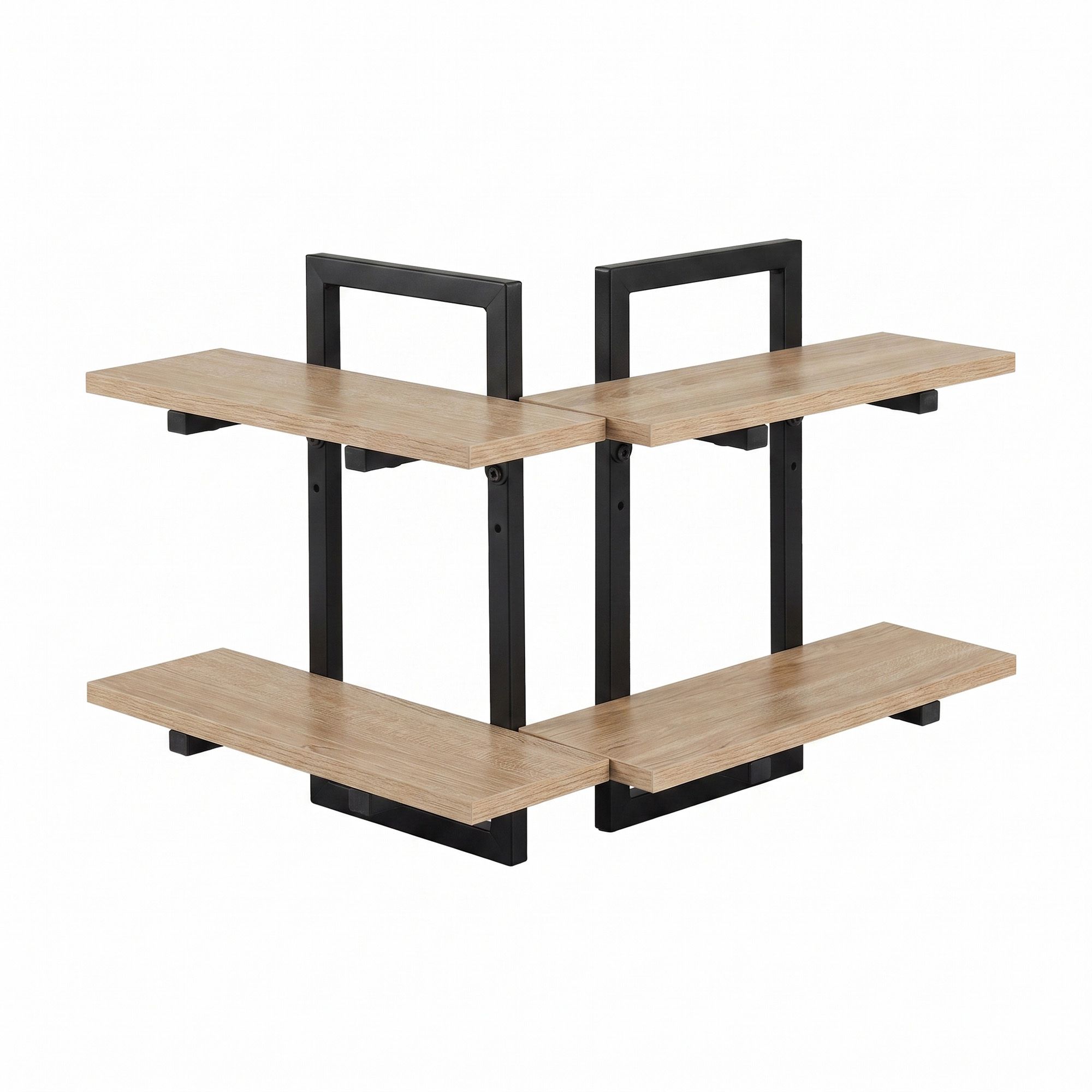Set of 2 Floating 2-Tier Wall-Mounted Shelves 36.5x13.5x40cm Wood and Metal - Black