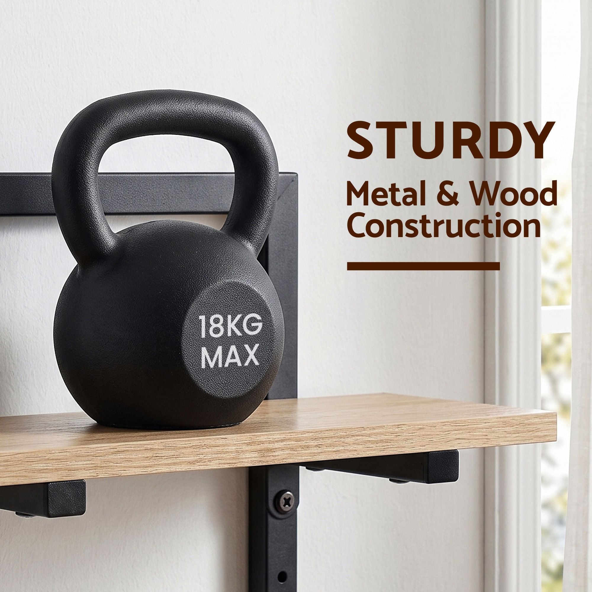 Set of 2 Floating 2-Tier Wall-Mounted Shelves 36.5x13.5x40cm Wood and Metal - Black
