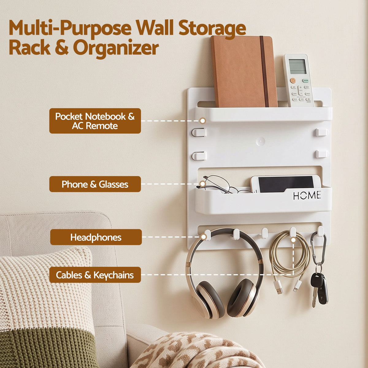 Bedside Shelf Wall Mount Organizer with No-Drill Self-Adhesive Floating Nightstand Caddy for Storage and Room Decor