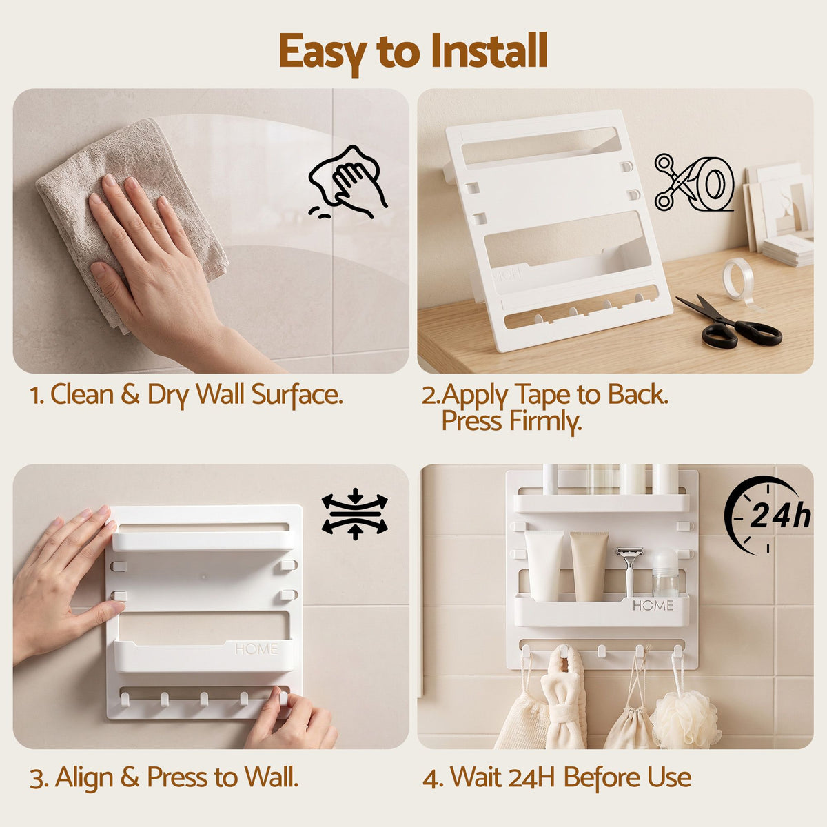 Bedside Shelf Wall Mount Organizer with No-Drill Self-Adhesive Floating Nightstand Caddy for Storage and Room Decor