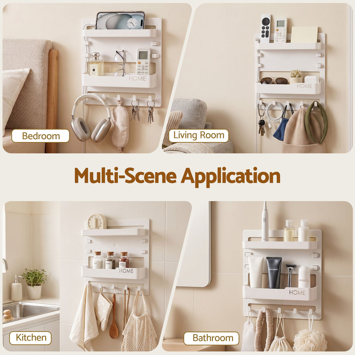 Bedside Shelf Wall Mount Organizer with No-Drill Self-Adhesive Floating Nightstand Caddy for Storage and Room Decor