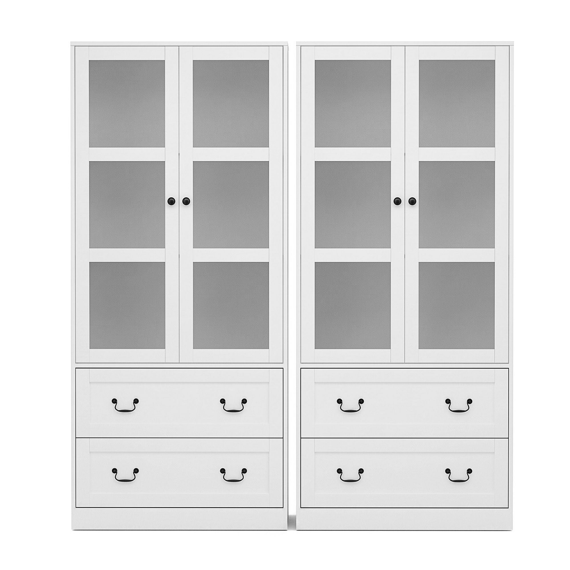 Buffet Sideboard Cabinets X2 180cm Hutch Storage Kitchen Clear Door White
