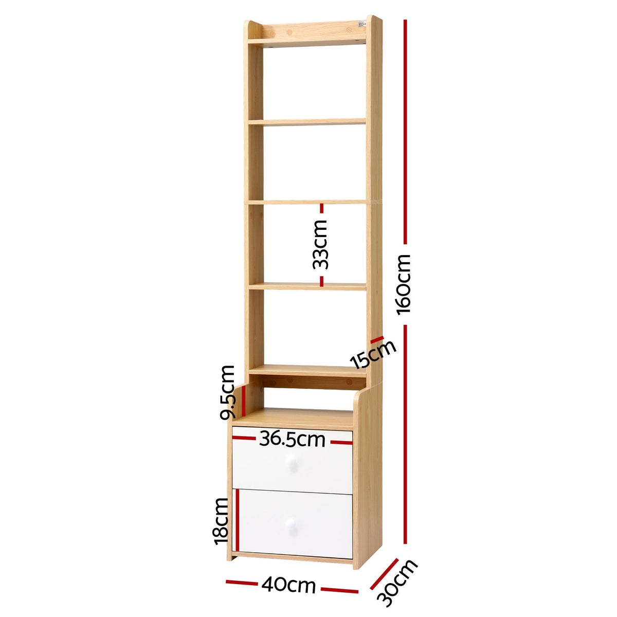 6 Tier Bookshelf with 2 Drawers Storage Shelf - Pine