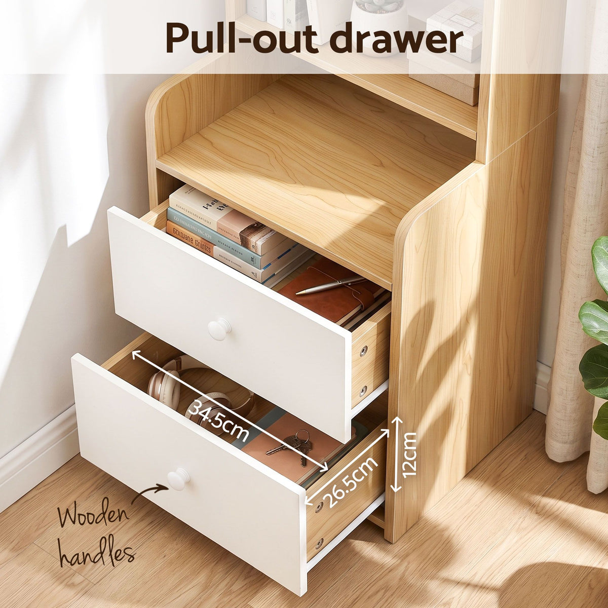 6 Tier Bookshelf with 2 Drawers Storage Shelf - Pine