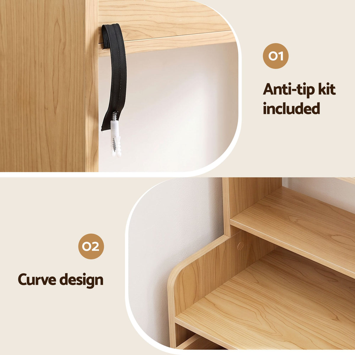6 Tier Bookshelf with 2 Drawers Storage Shelf - Pine
