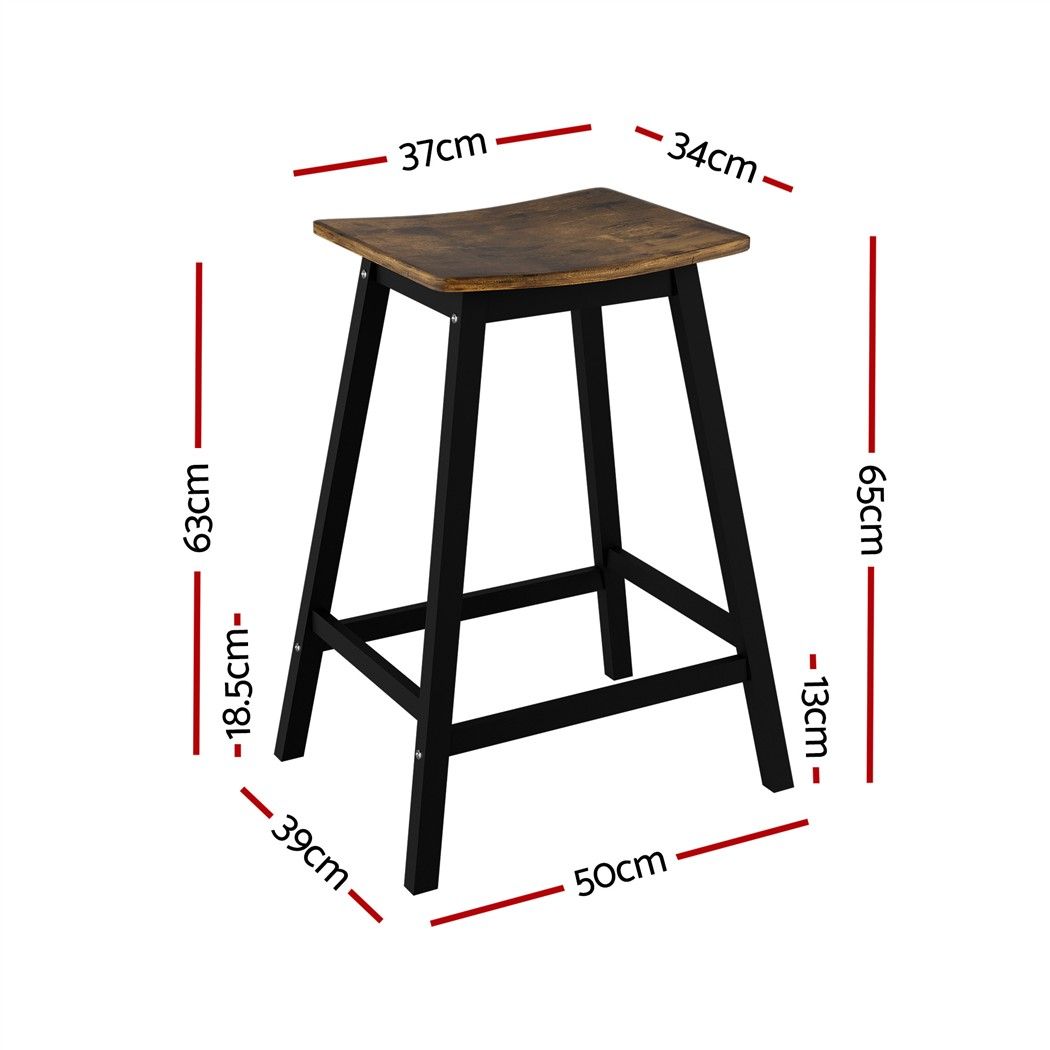 Bar Stools Set of 2 Kitchen Counter Stools Wooden Industrial Rustic Brown