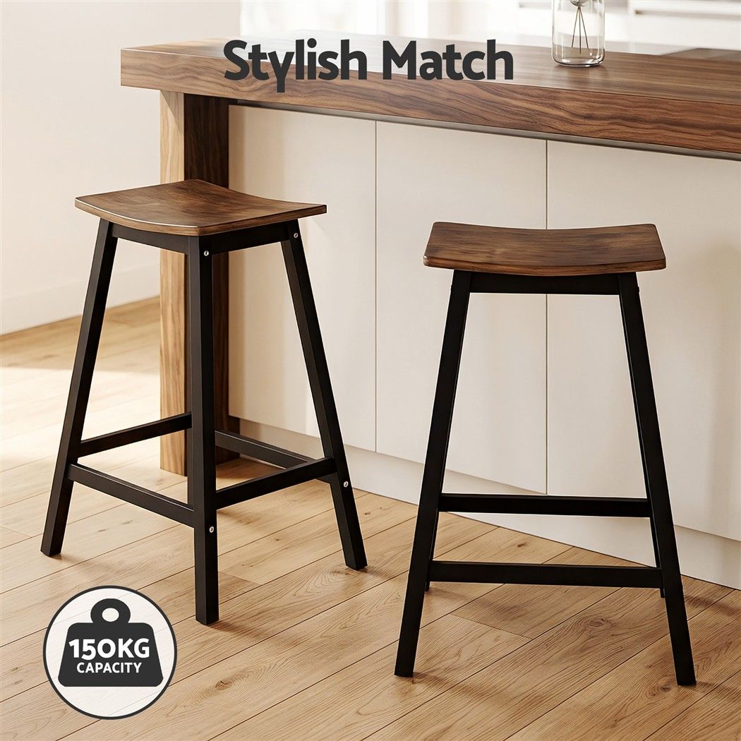 Bar Stools Set of 2 Kitchen Counter Stools Wooden Industrial Rustic Brown