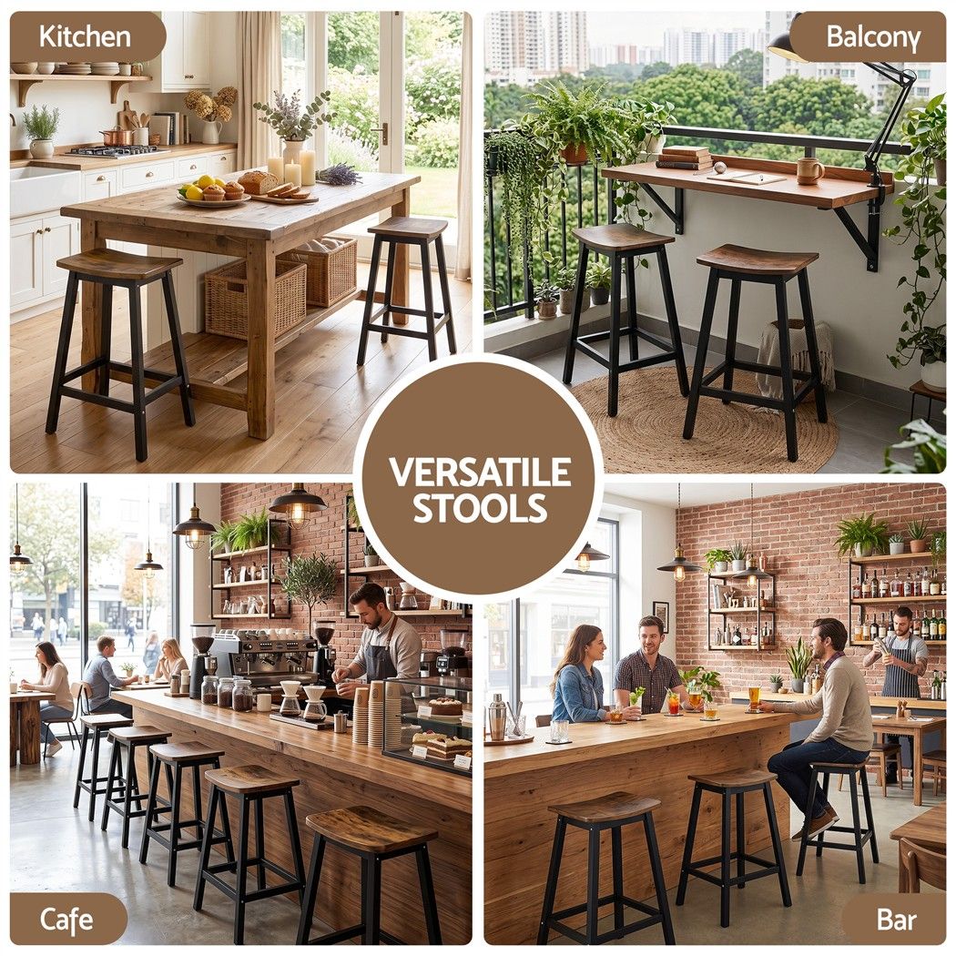 Bar Stools Set of 2 Kitchen Counter Stools Wooden Industrial Rustic Brown