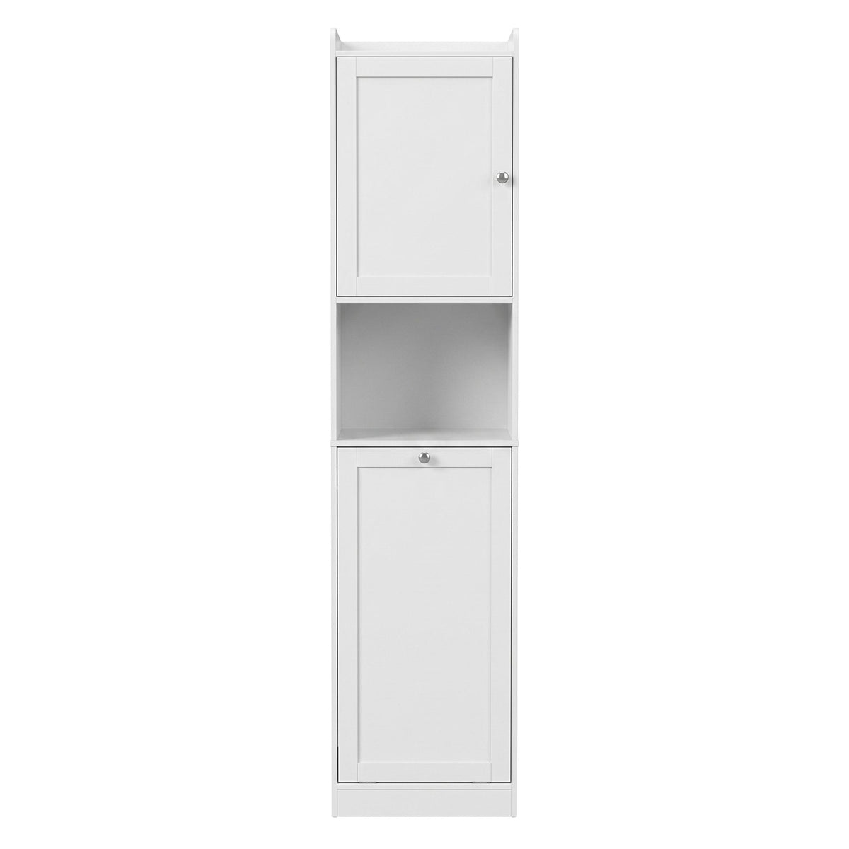 Tall Bathroom Storage Cabinet with Tilt-Out Laundry Hamper 170cm - White