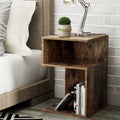 S-Shaped Rustic Oak Bedside Table with 2 Shelves