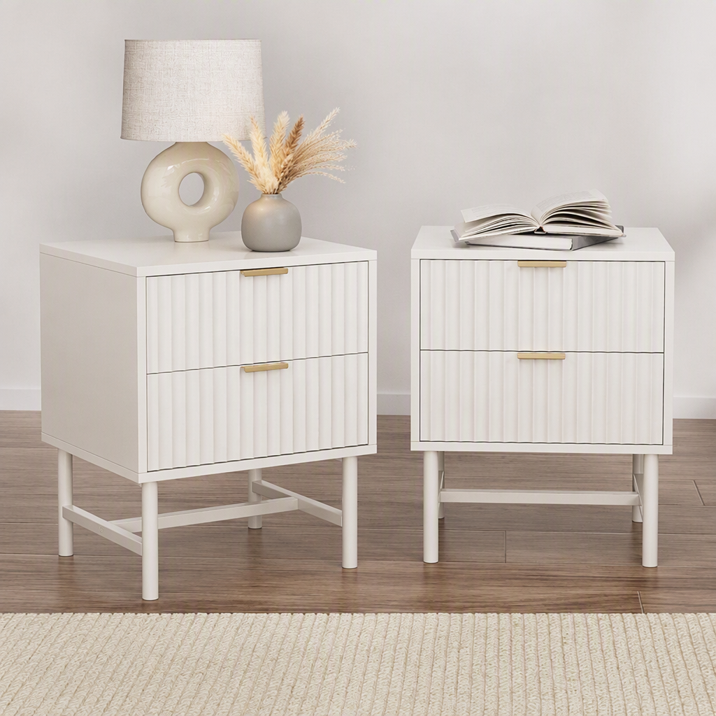 2X Bedside Table White Nightstand 2 Drawers