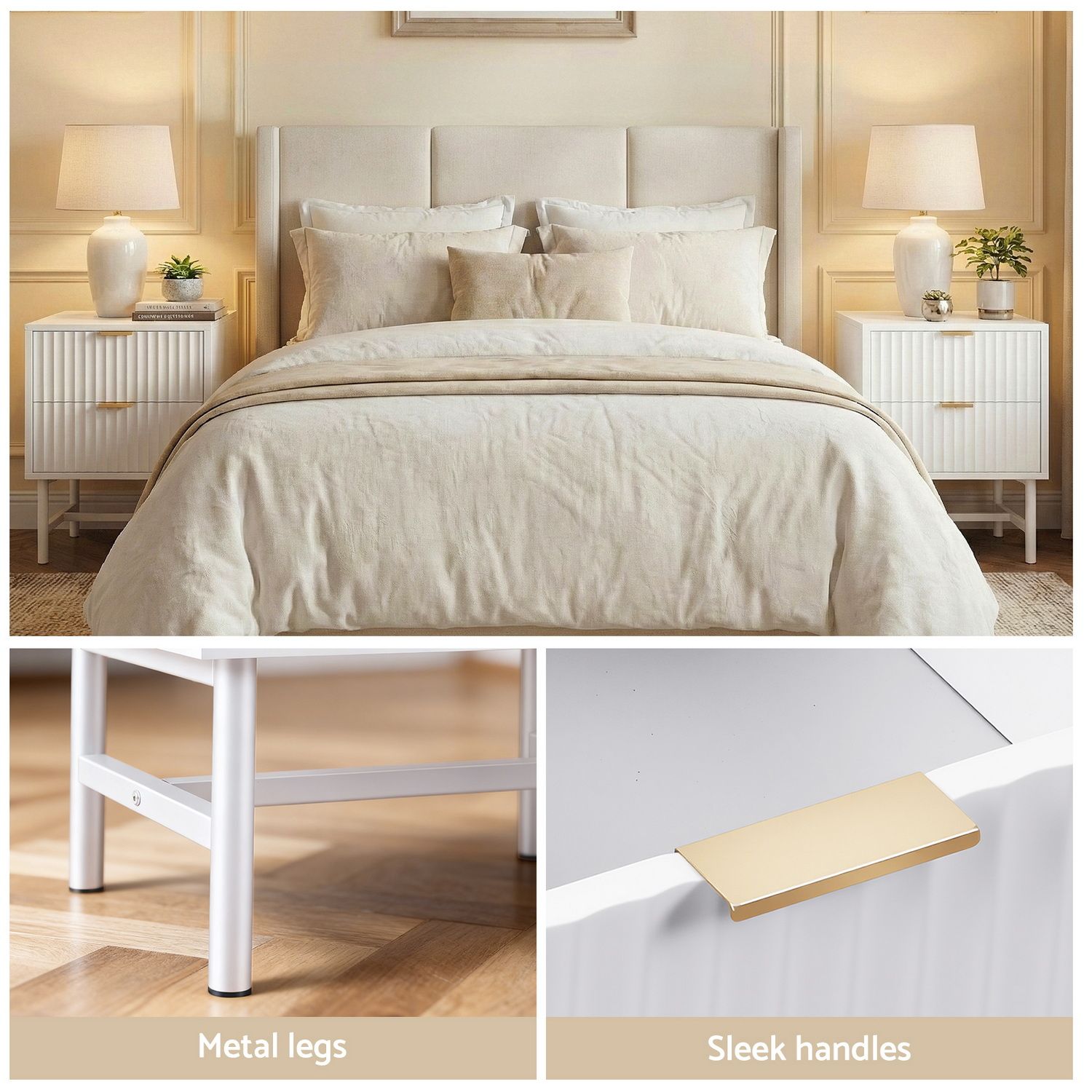 2X Bedside Table White Nightstand 2 Drawers