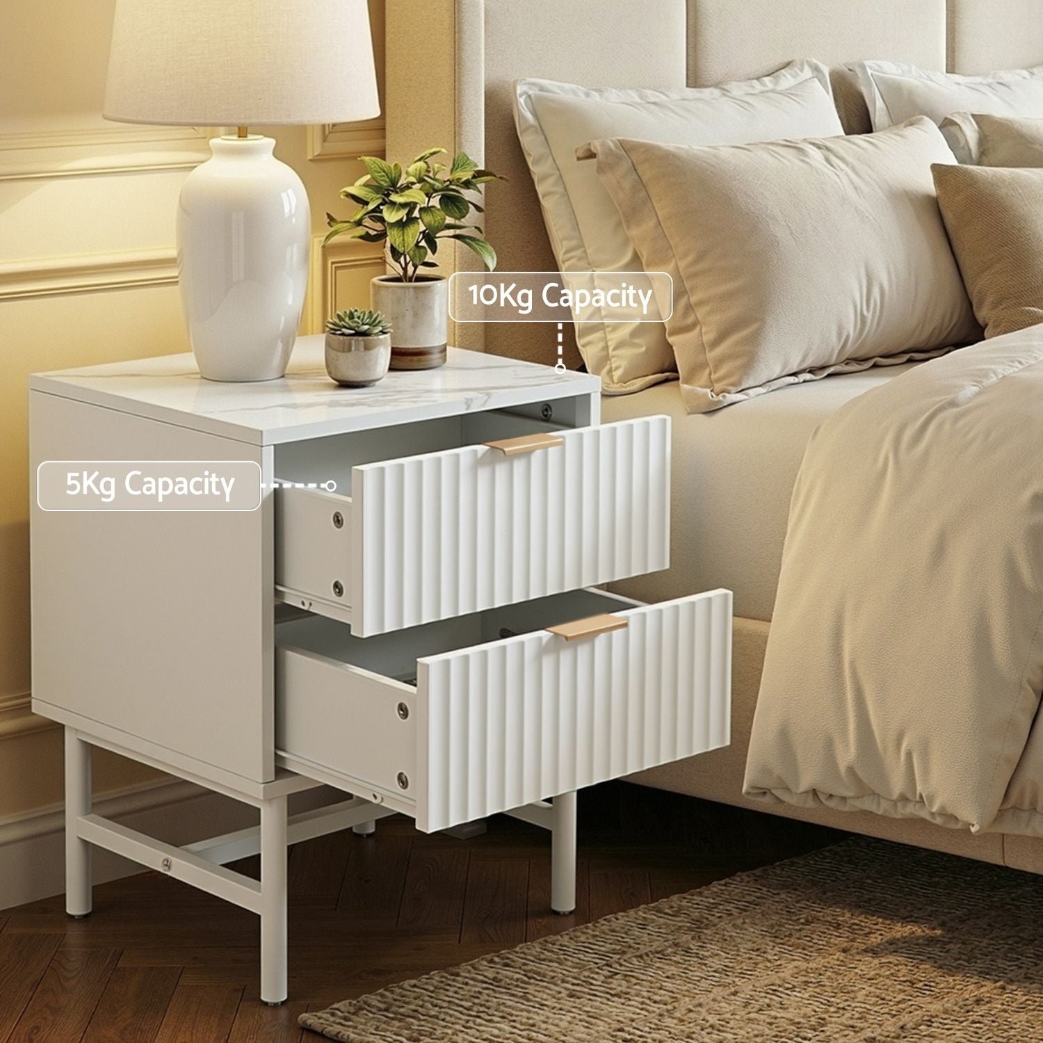 2X Bedside Table White Nightstand 2 Drawers