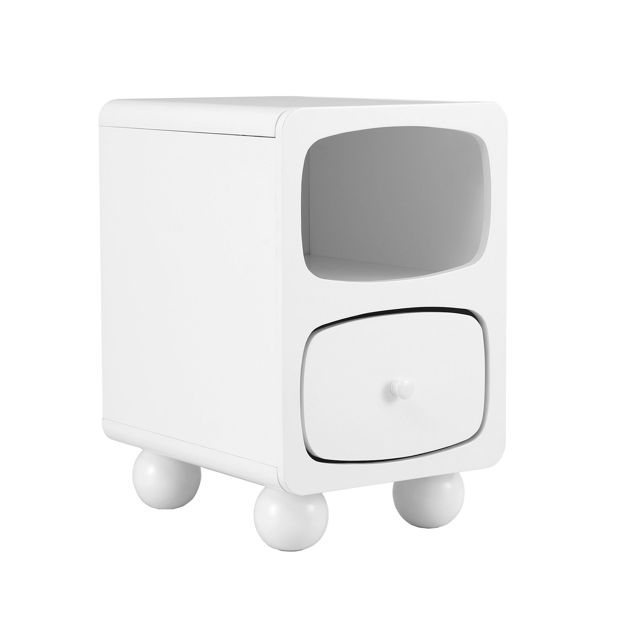 Bedside Table with Storage Drawer and Pine Wood Legs - White