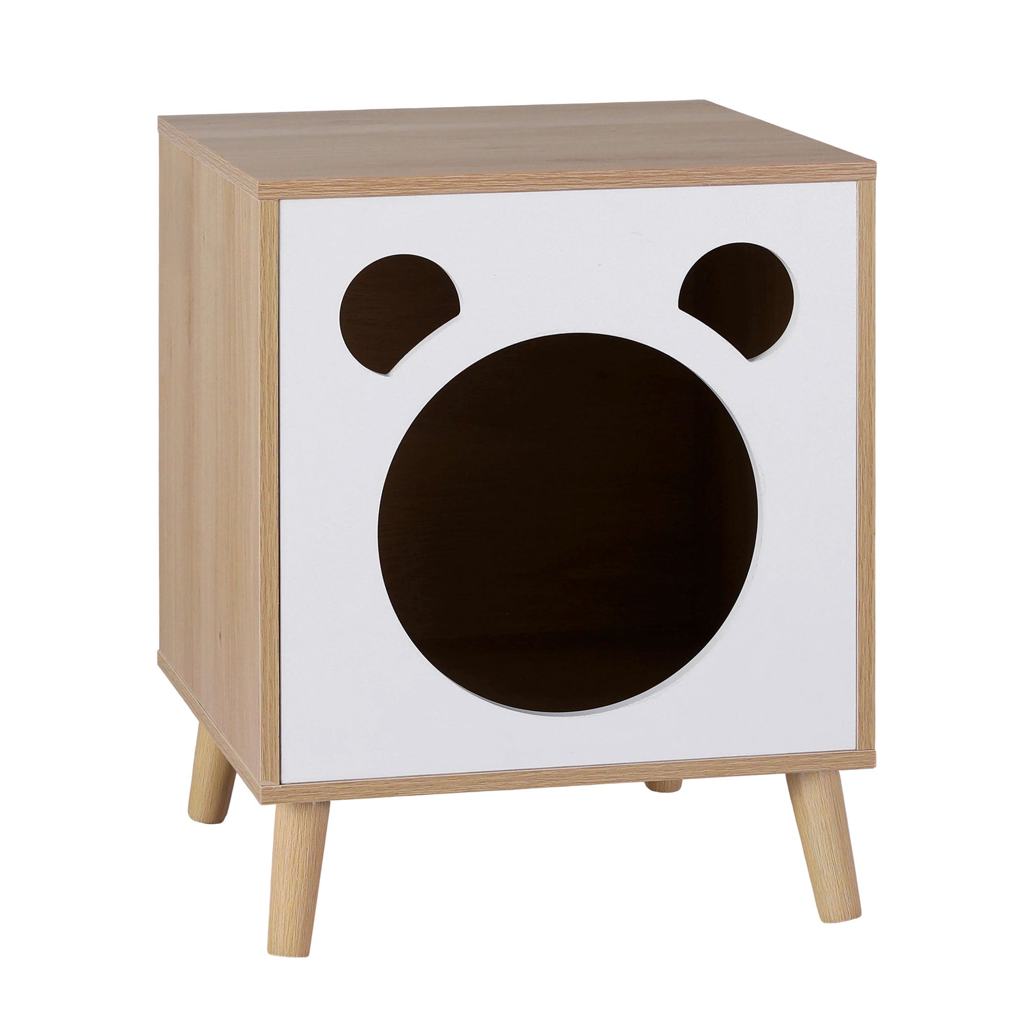 Cat Nest Bedside Table Solid Wood - Pine & White