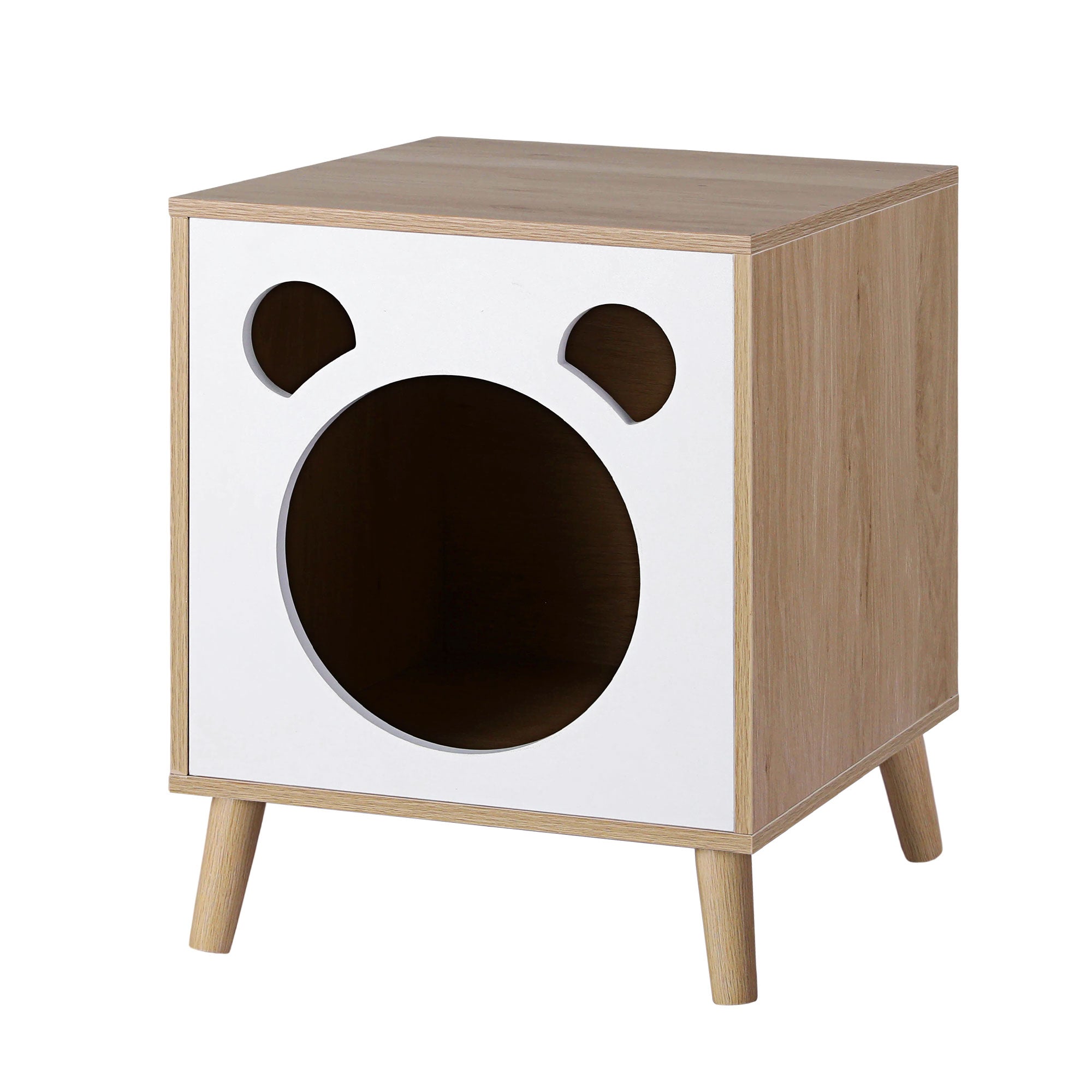 Cat Nest Bedside Table Solid Wood - Pine & White