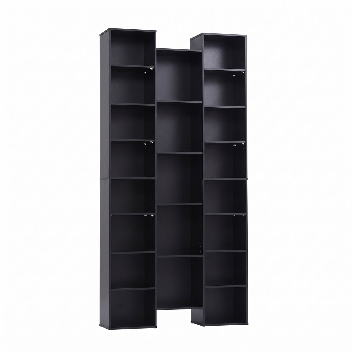 Tall 8-Tier Bookshelf Display Shelves with 21 Compartments for CD DVD Storage - Black