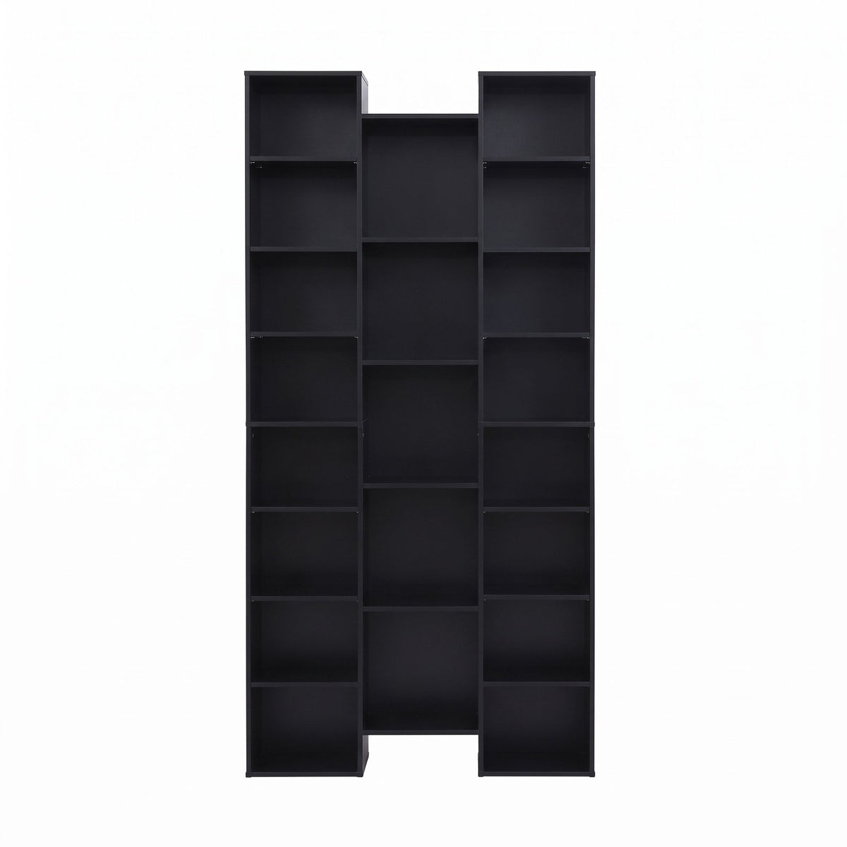 Tall 8-Tier Bookshelf Display Shelves with 21 Compartments for CD DVD Storage - Black