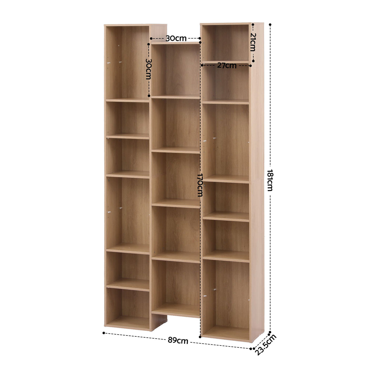 Tall 8-Tier Bookshelf Display Shelves CD DVD Storage Rack - Oak