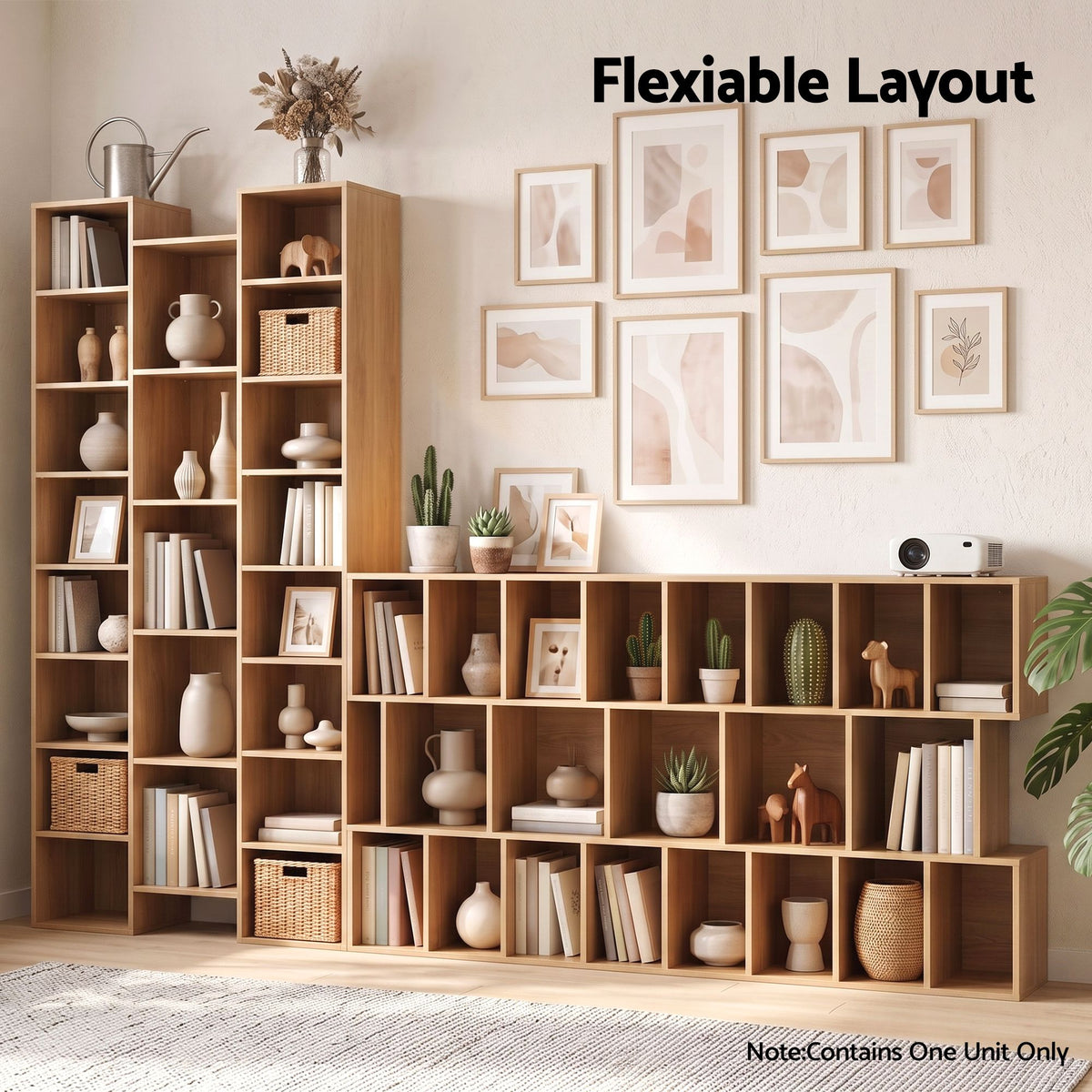 Tall 8-Tier Bookshelf Display Shelves CD DVD Storage Rack - Oak