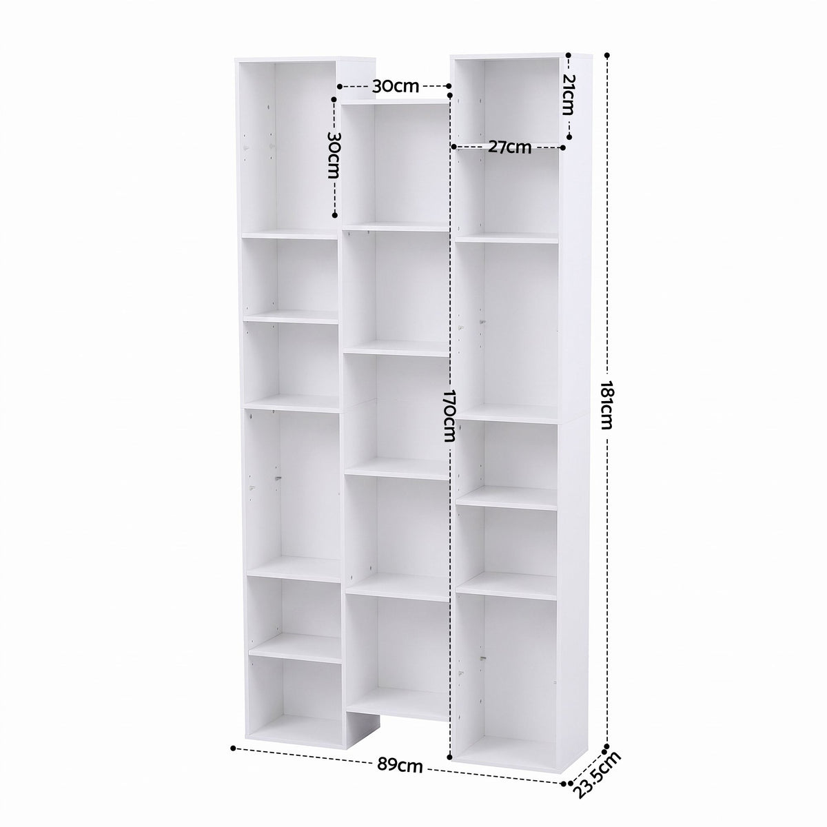 Tall 8-Tier Bookshelf Display Shelves with Adjustable Storage - White