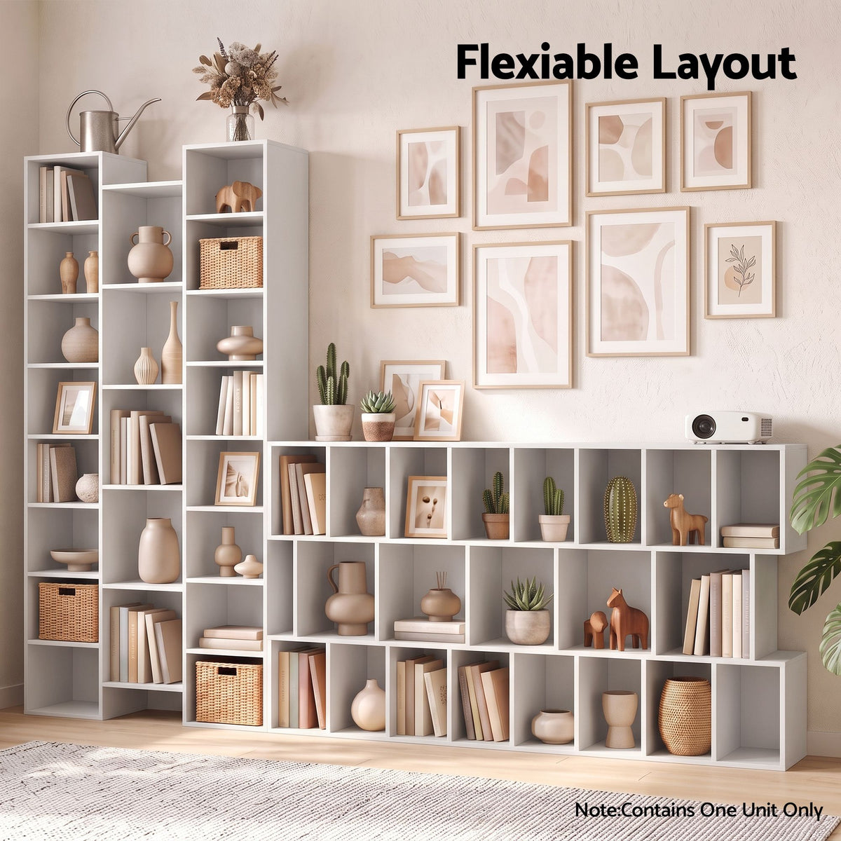 Tall 8-Tier Bookshelf Display Shelves with Adjustable Storage - White