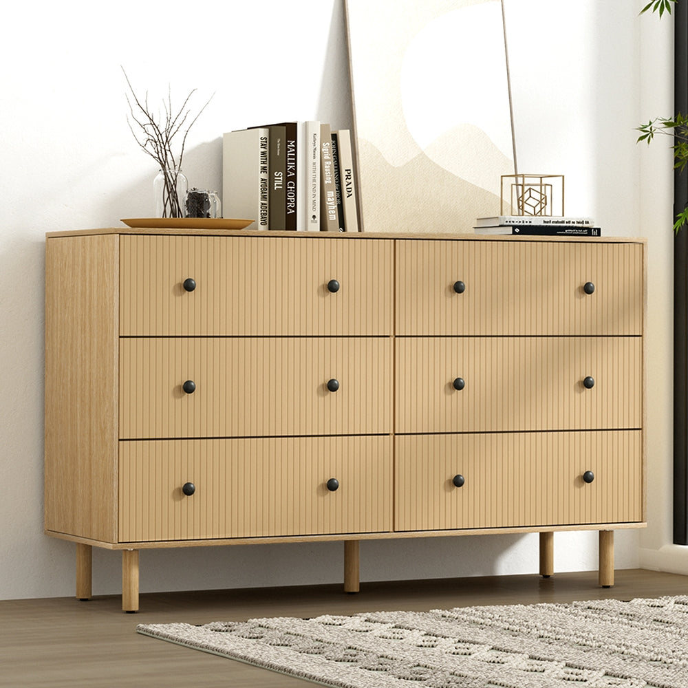 6 Chest of Drawers Flutted Front - RUTH Oak