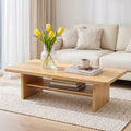 Coffee Table 110cm Center Table with 2-Tier Open Storage Shelf - Pine