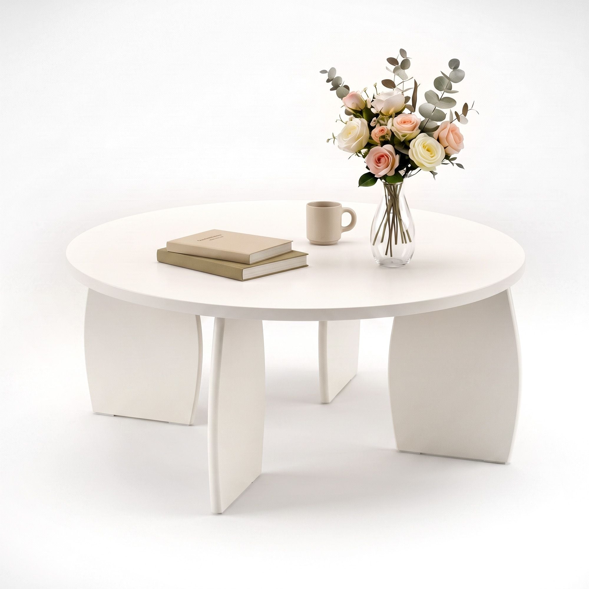 Round Coffee Table High-Gloss Center Table Minimalist Living Room Furniture 78x35cm Cream White