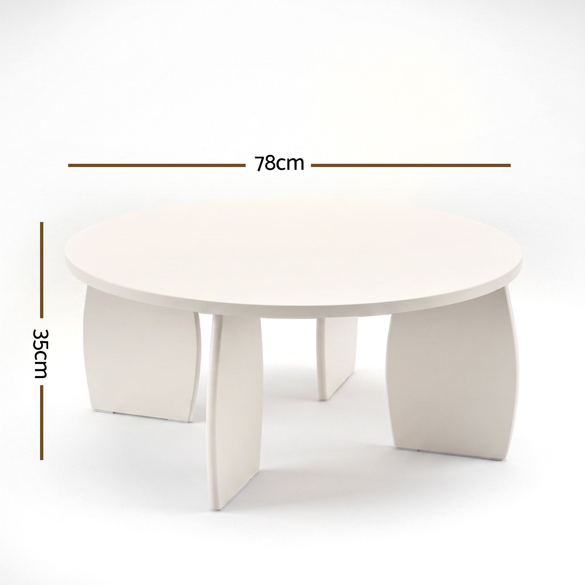 Round Coffee Table High-Gloss Center Table Minimalist Living Room Furniture 78x35cm Cream White