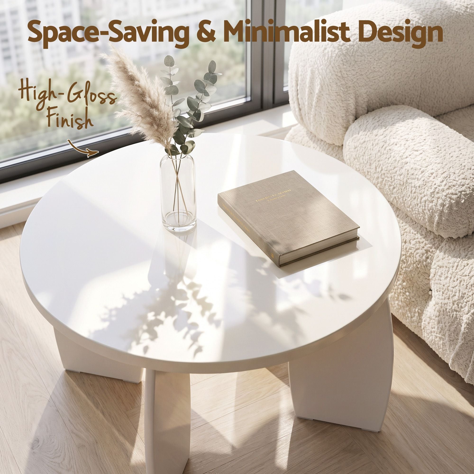 Round Coffee Table High-Gloss Center Table Minimalist Living Room Furniture 78x35cm Cream White