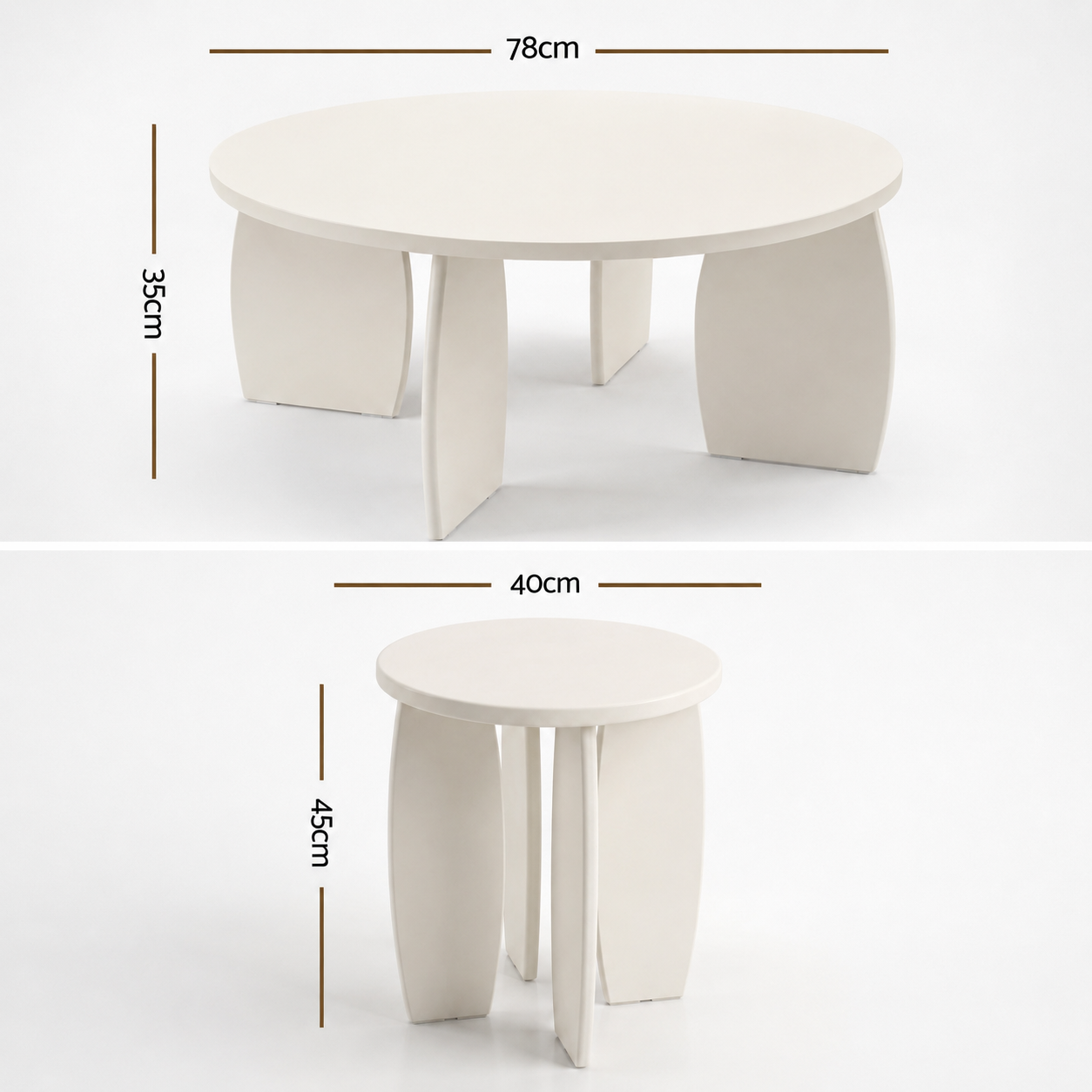 Coffee Table Set of 2 High Gloss Round Side Bedside Table Wood Living Room Cream