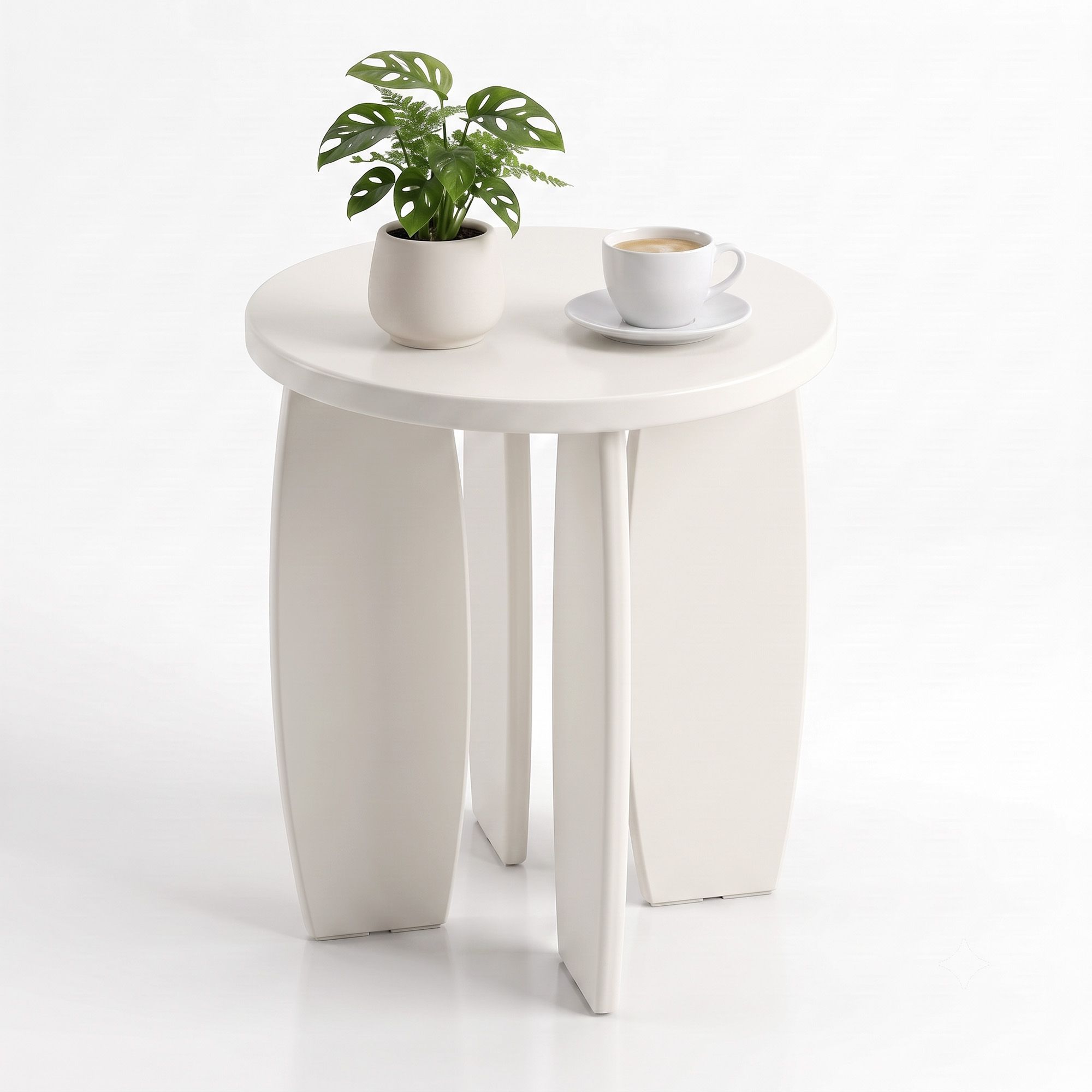 Coffee Table Set of 2 High Gloss Round Side Bedside Table Wood Living Room Cream