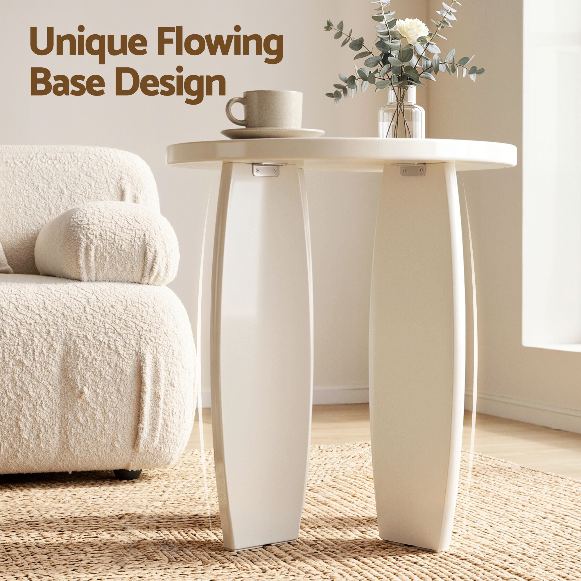 Coffee Table Set of 2 High Gloss Round Side Bedside Table Wood Living Room Cream