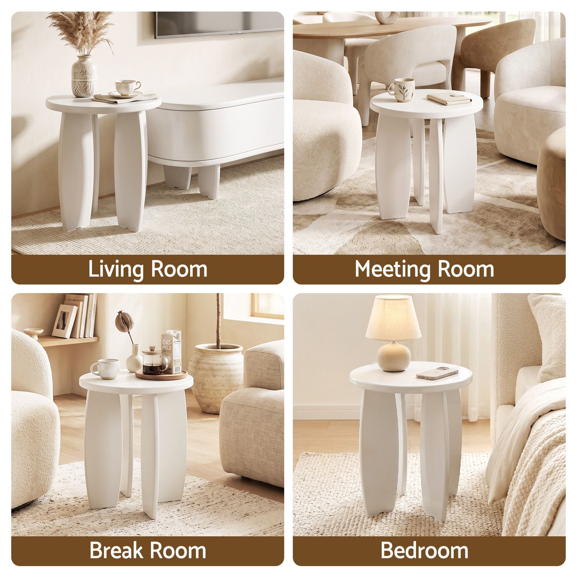 Round End Table High-Gloss Small Coffee Table Side Bedside Nightstand 40x45cm Cream white