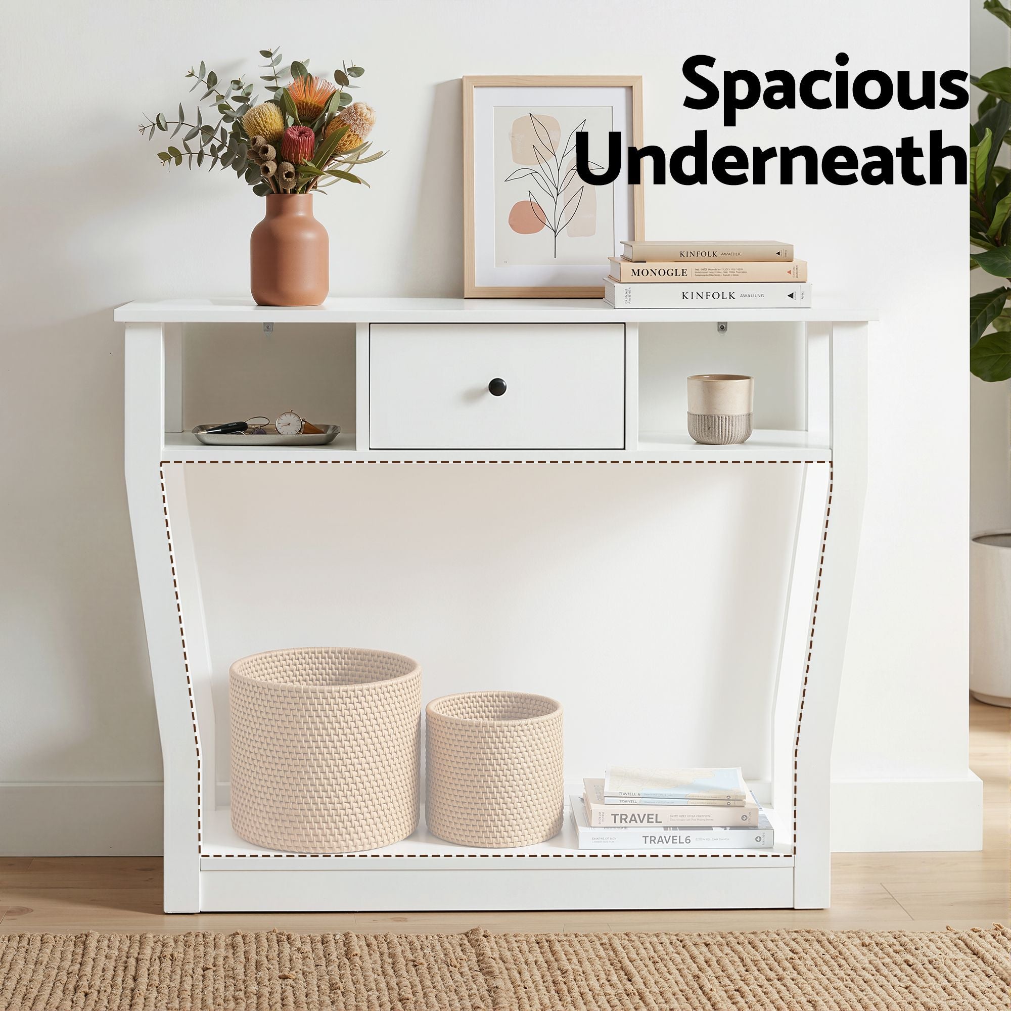 Console Table with Drawer and Shelves 100cm for Entryway Hallway Sofa Side - White