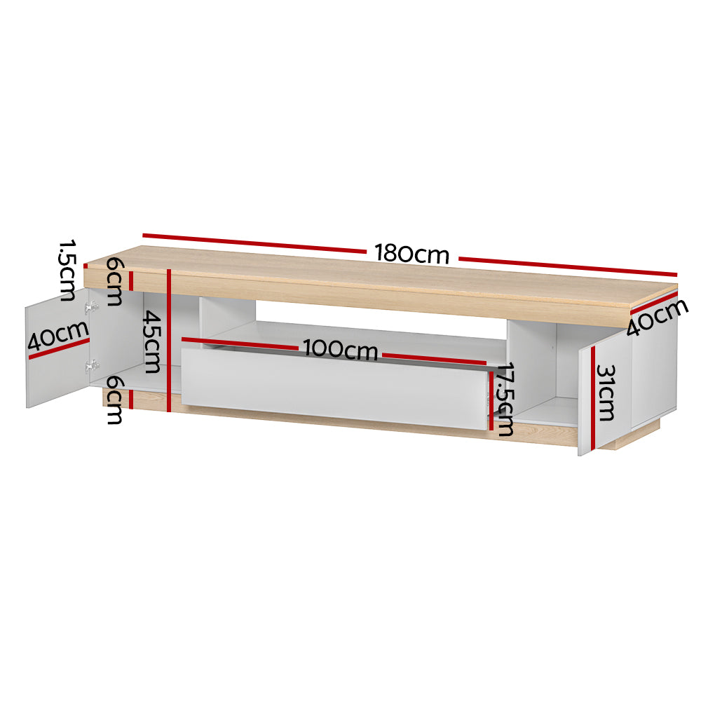 180cm White Wood TV Cabinet Entertainment Unit with Storage Drawer and Shelf