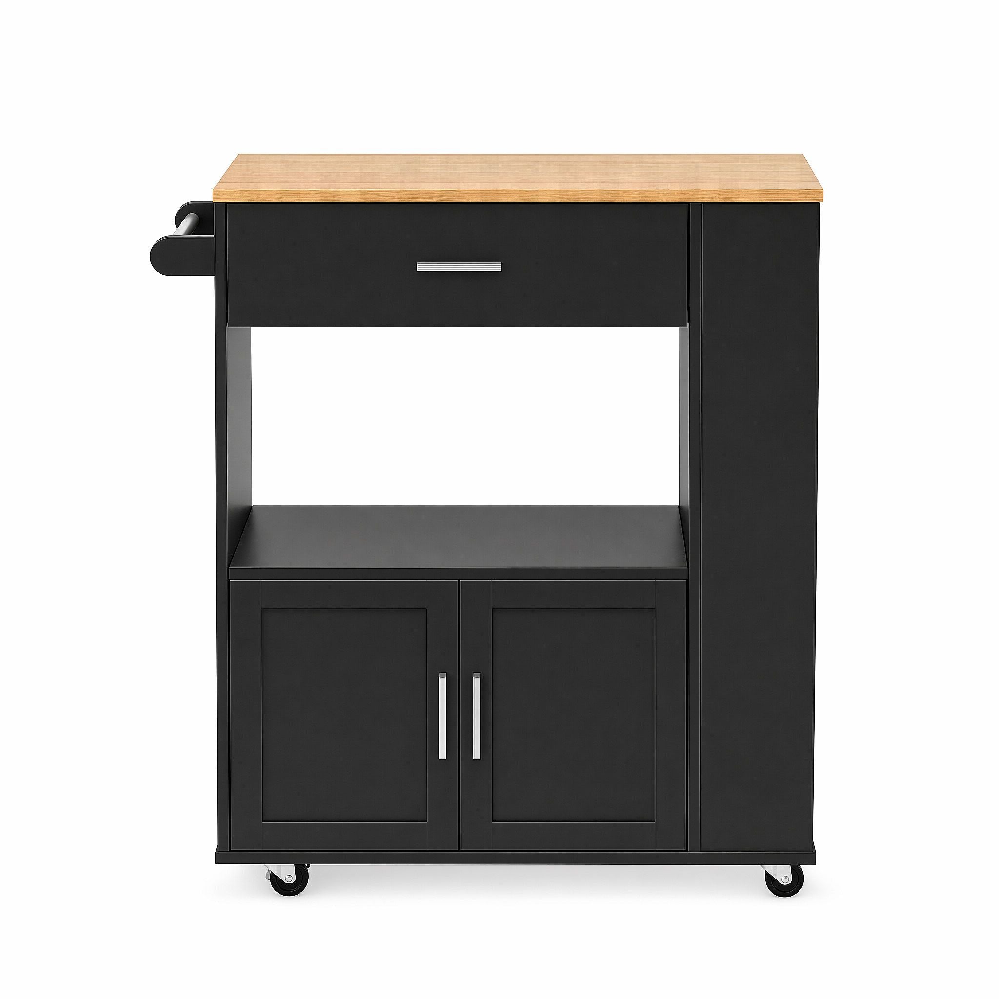Kitchen Island Trolley with Rolling Serving Cart, Storage Shelf, and Towel Rack - White Pine
