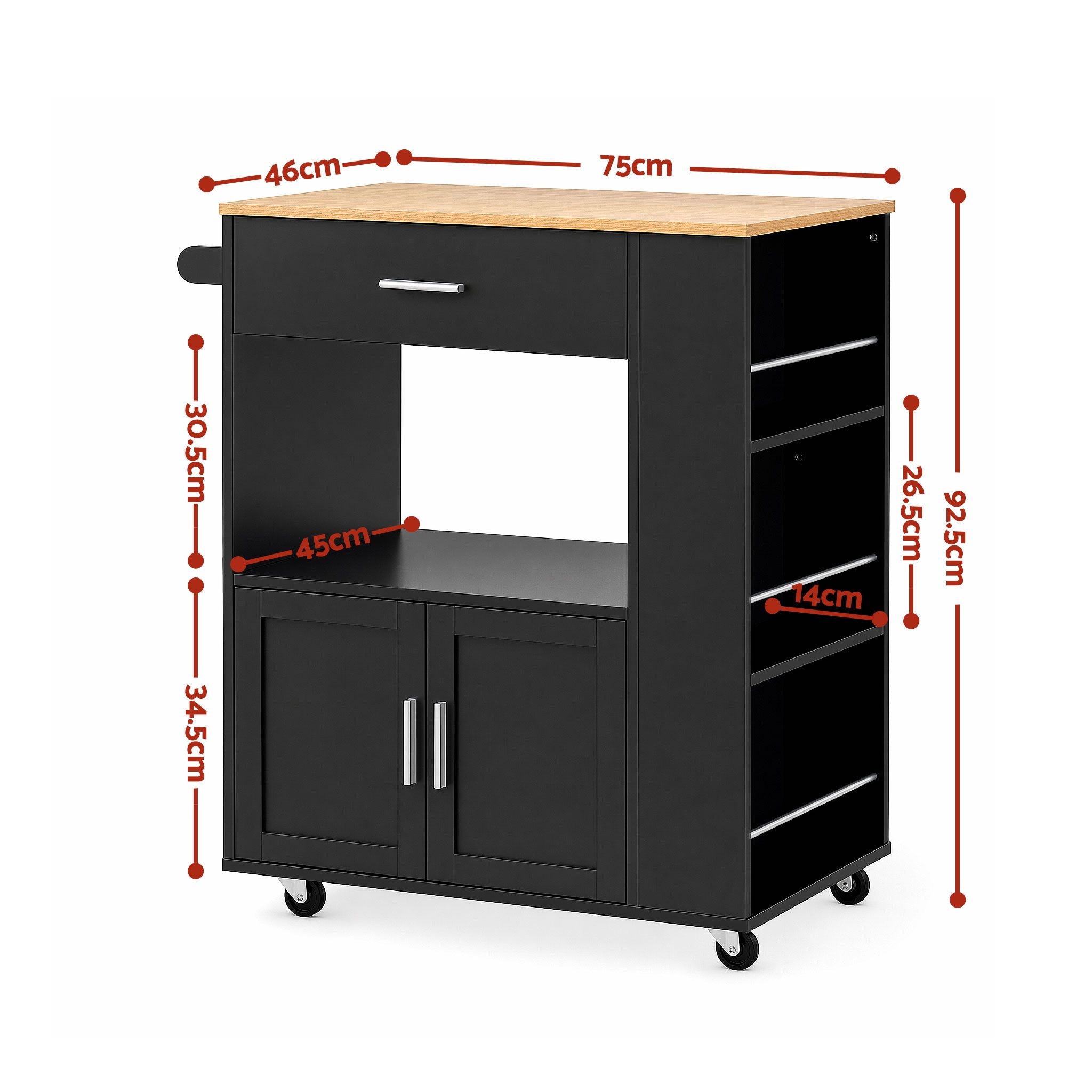 Kitchen Island Trolley with Rolling Serving Cart, Storage Shelf, and Towel Rack - White Pine