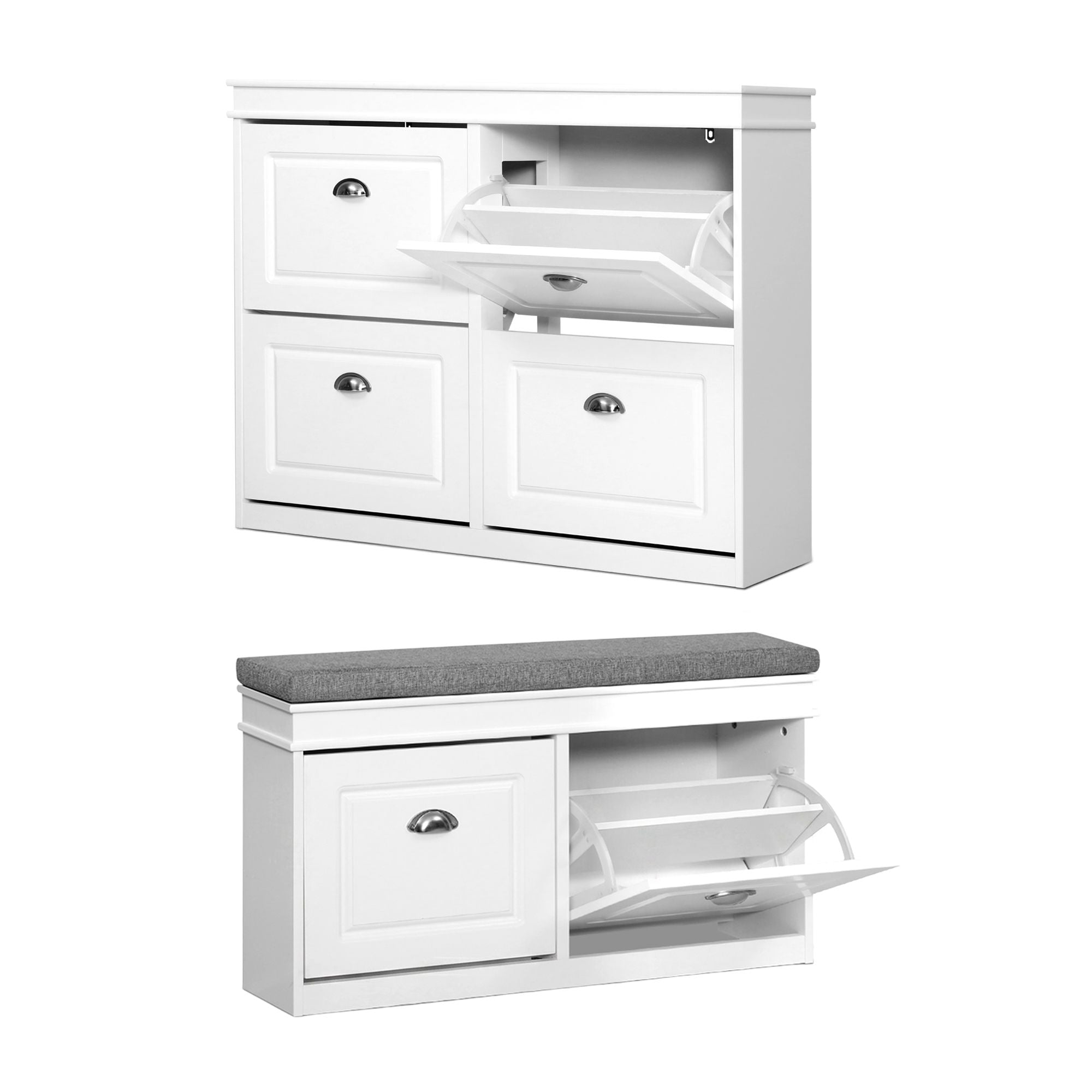 Shoe Cabinet Bench Set Flip Drawer Hallway Living Room White