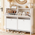 4 Flip-Drawer Shoe Cabinet with Fluted Front and Adjustable Shelves - White