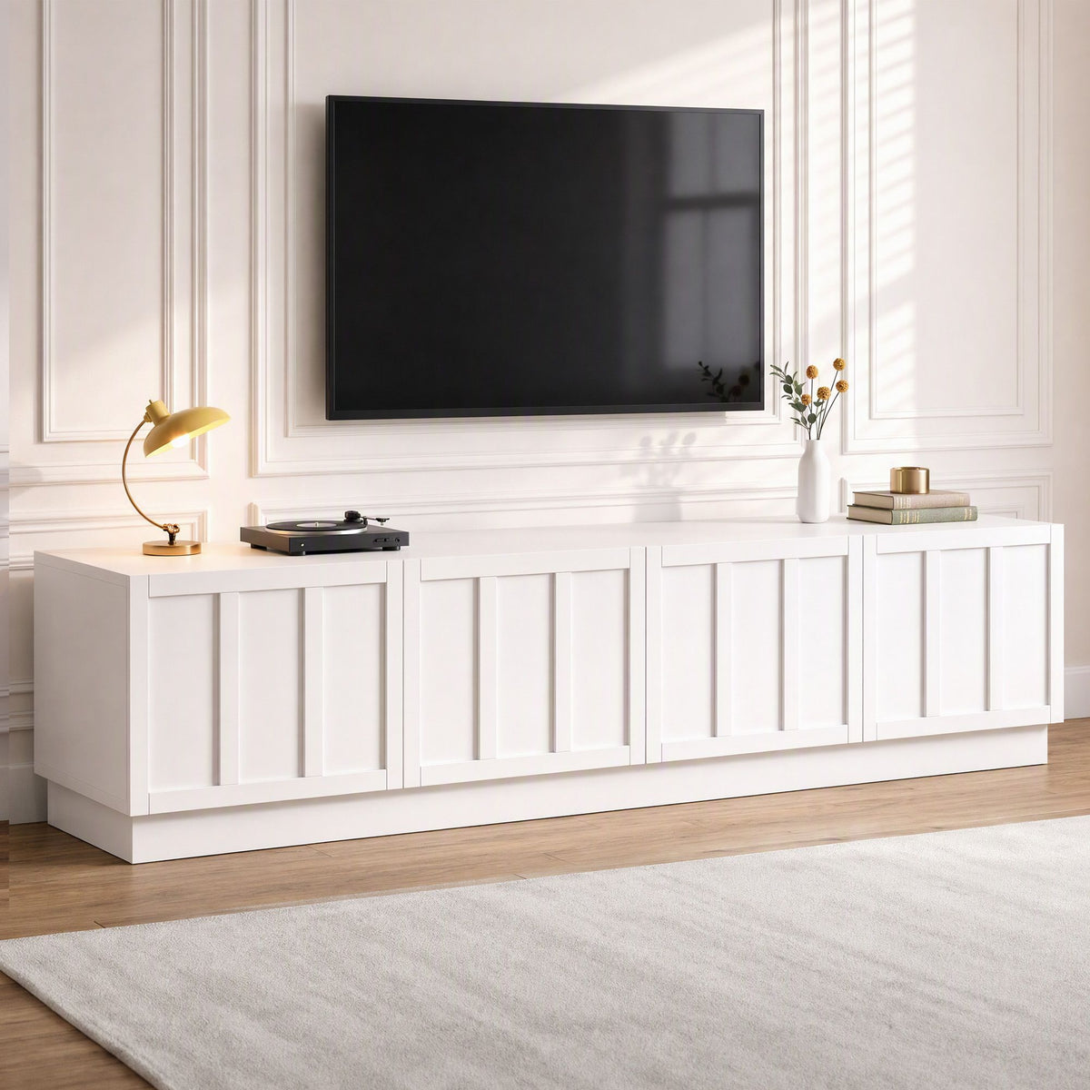 180cm TV Unit Entertainment Cabinet with Fluted Doors and Cable Management - White
