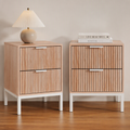 2X Bedside Table 2 Drawers Storage Nightstand Cabinet Metal Legs Pine