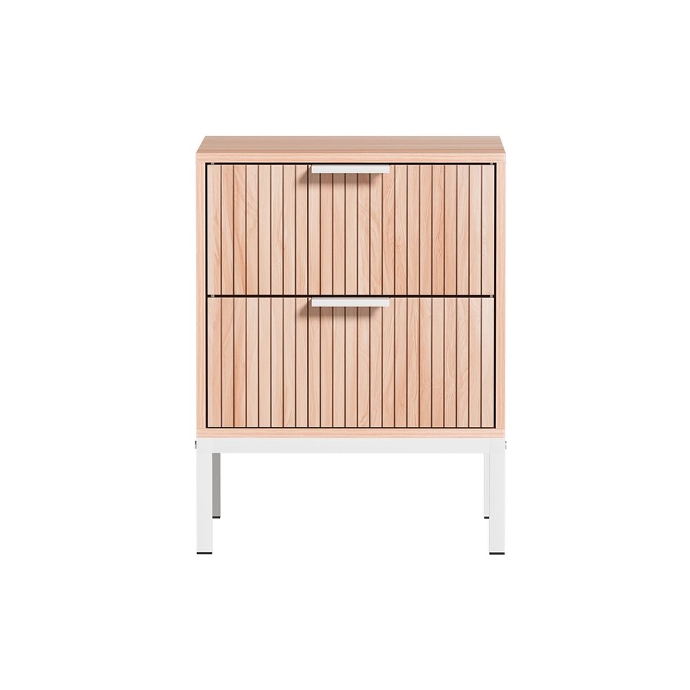 2X Bedside Table 2 Drawers Storage Nightstand Cabinet Metal Legs Pine