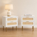 2x Rattan Bedside Table 2 Drawers White