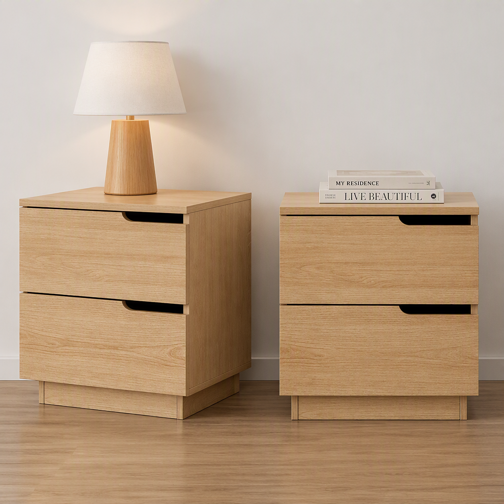 2X Bedside Table 2 Drawers Nightstand Pine