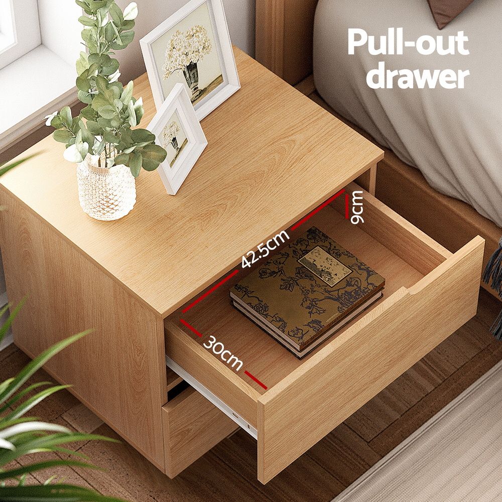 2X Bedside Table 2 Drawers Nightstand Pine