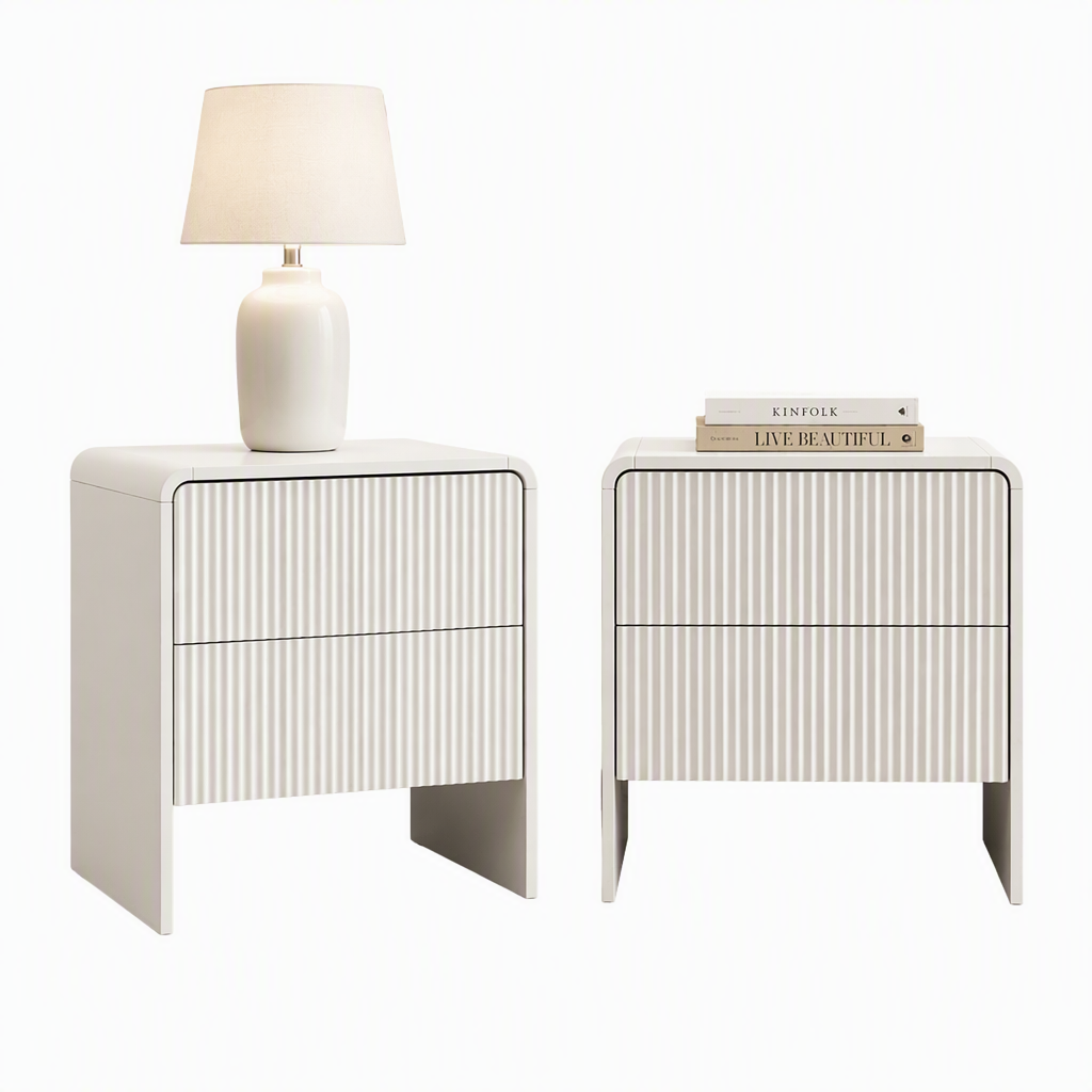 2x Bedside Table 2 Drawers - Beige