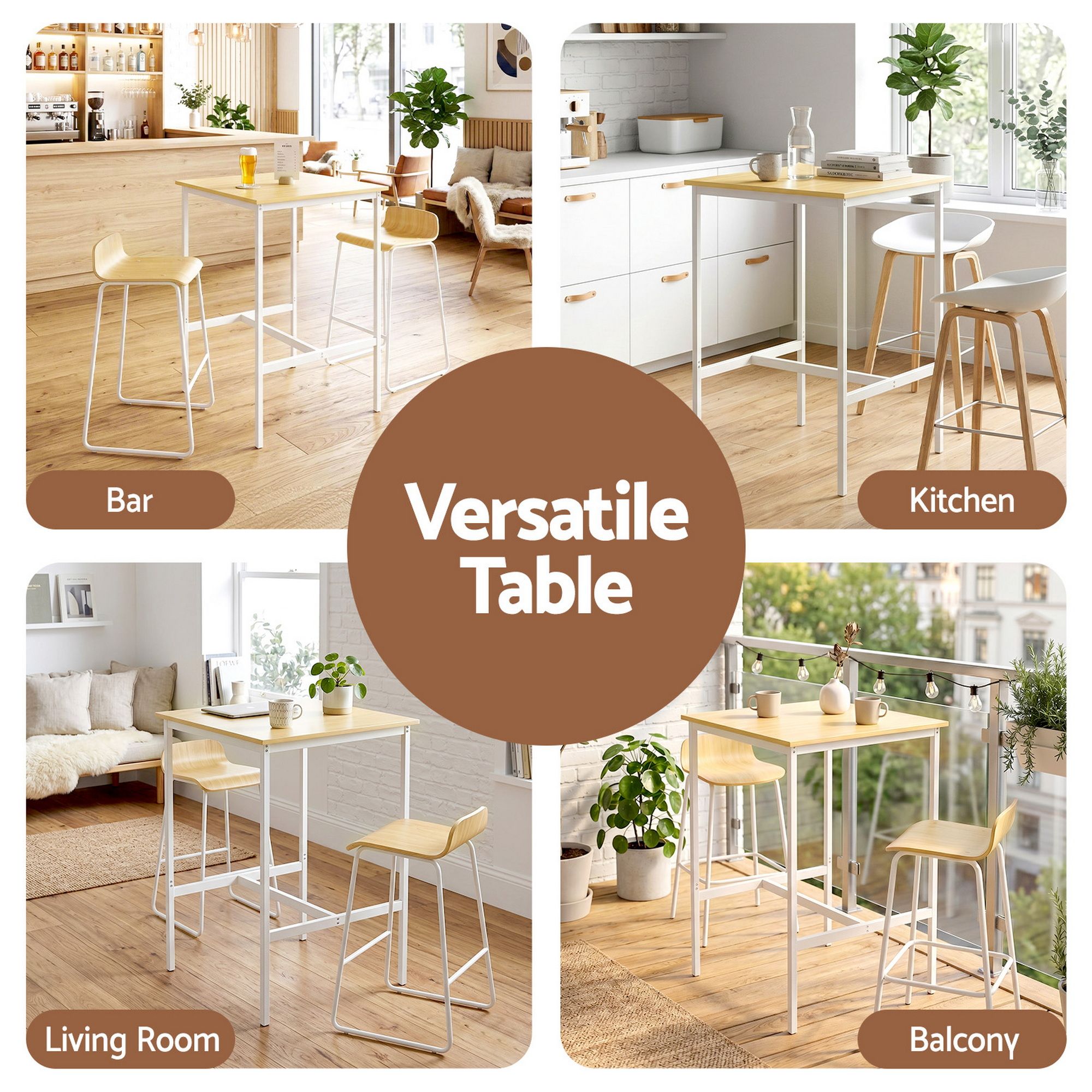Bar Table Counter Height Kitchen High Dining Desk Pub 60x92cm Modern Pine
