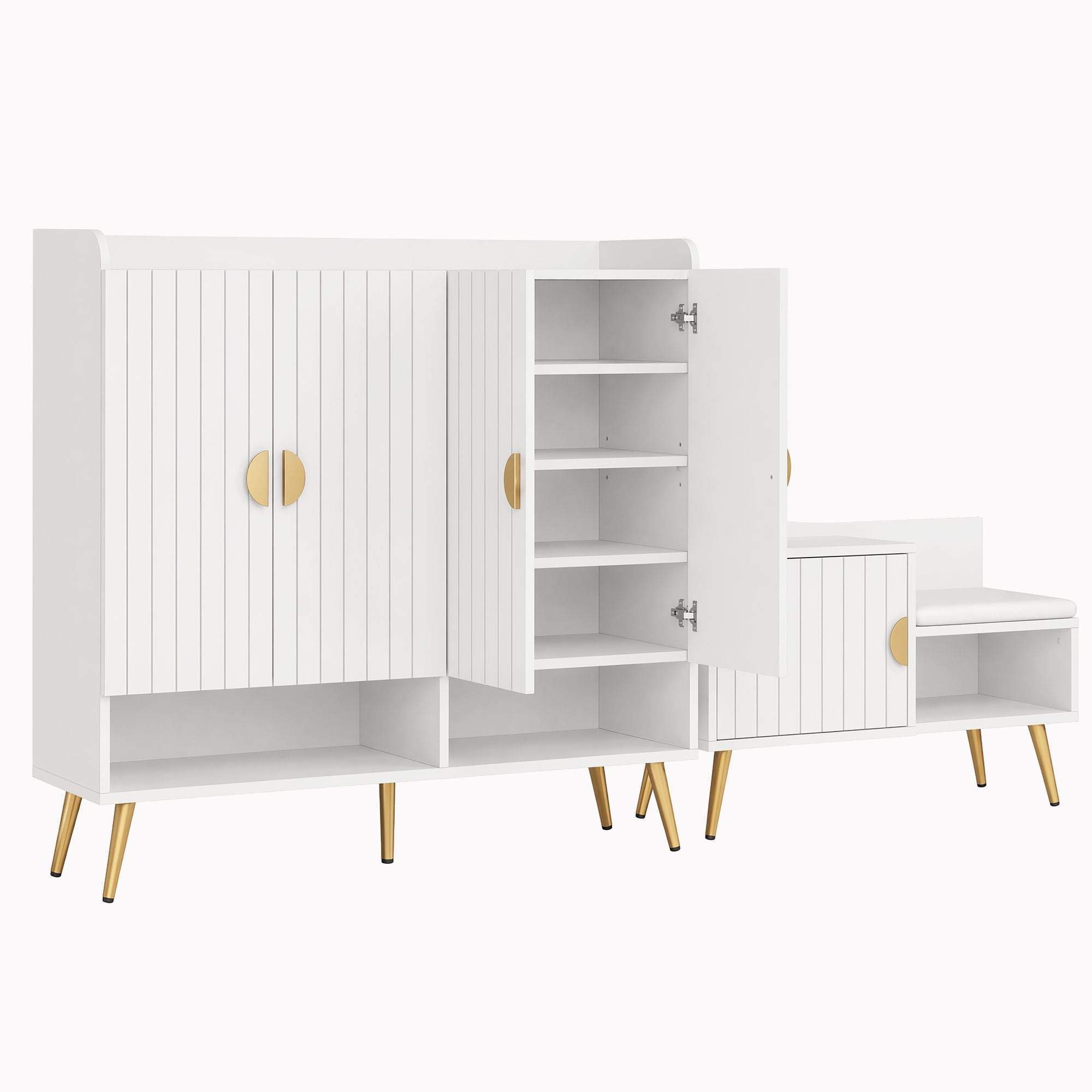 Shoe Cabinet Bench Set Adjustable Shelf Hallway Living Room White
